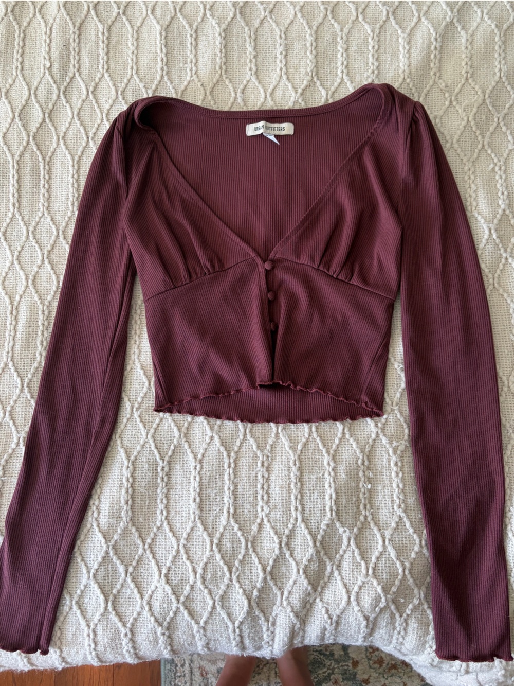 Urban Outfitters Girls Ribbed Button-Front Top in Burgundy / Deep Purple